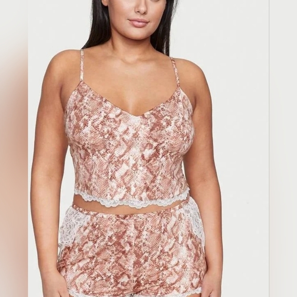 PINK Victoria's Secret Other - Victoria’s Secret‎ Cropped Snakeskin Lace Cami Lingerie Tank Top  Small Romantic